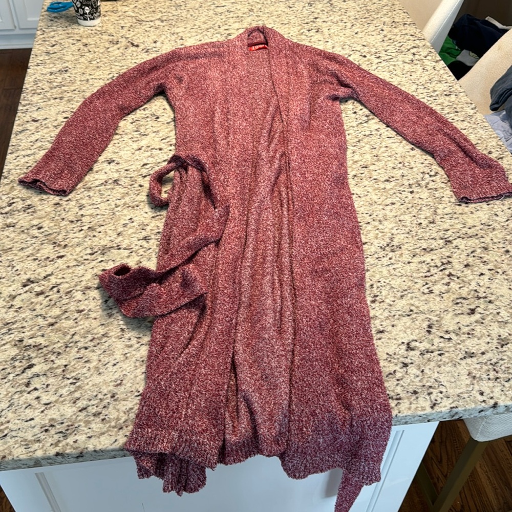 Josie Natori long wrap cardigan robe soft pink